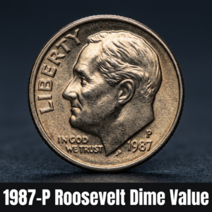 Most 1987-P Roosevelt Dime coins are worth their face value of 10 cents but high grade specimens can sell for over 500 dollars.