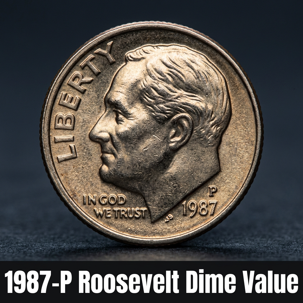 Most 1987-P Roosevelt Dime coins are worth their face value of 10 cents but high grade specimens can sell for over 500 dollars.